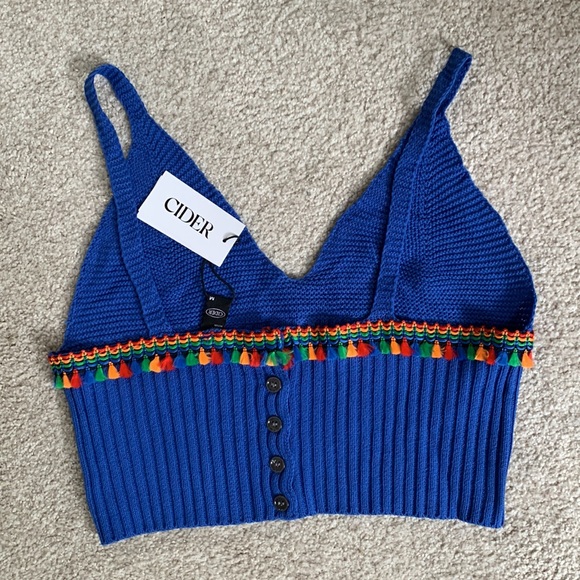 Electric Blue Crochet tank top with multicolor tassels - Picture 2 of 2